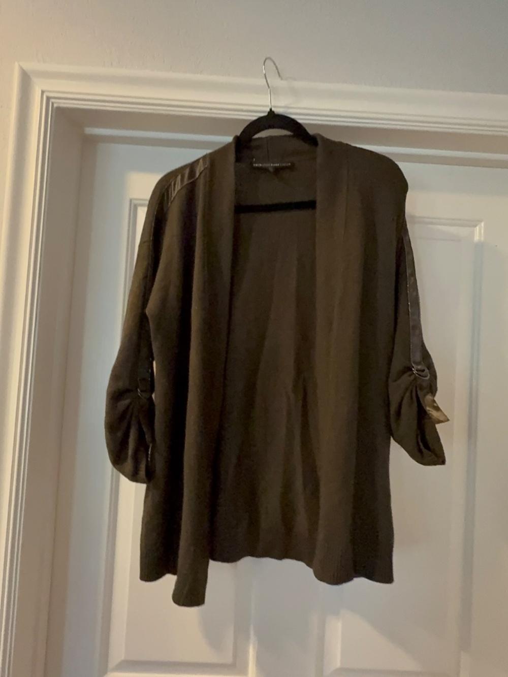White House Black Market open front army green sweater
